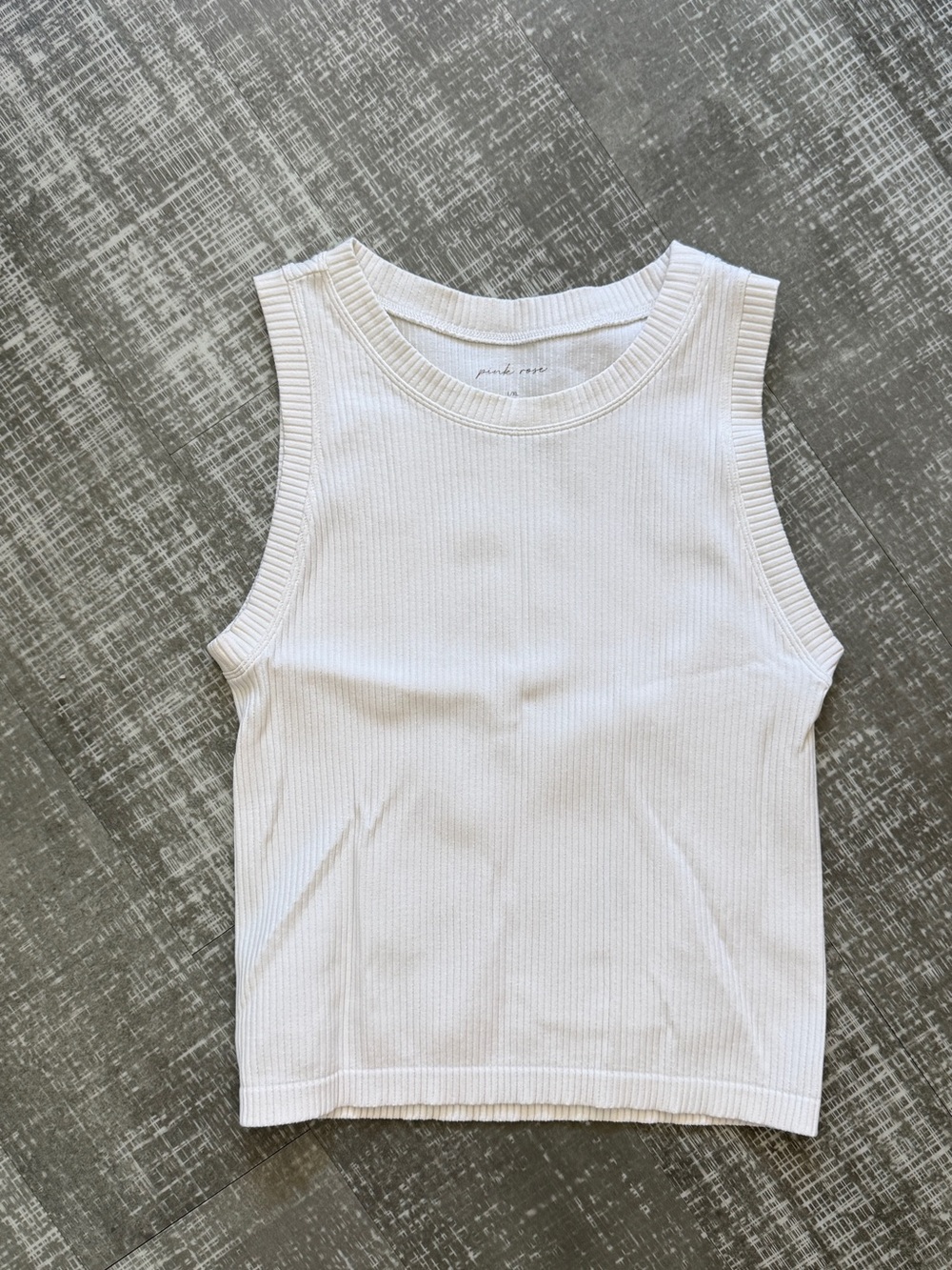 Pink Rose White Ribbed Tank Crop